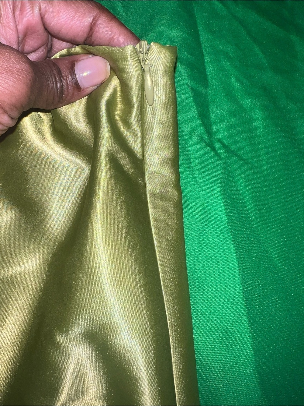Fashion Nova One-Shoulder Lime Green Satin Feather Trim Blouse - Picture 7 of 14